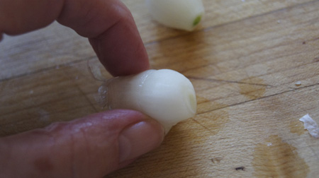 peeling pearl onions