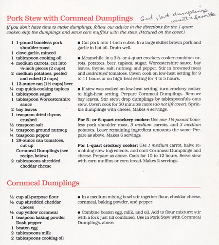 Pork Stew with Dumplings recipe