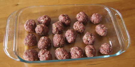 uncooked meatballs