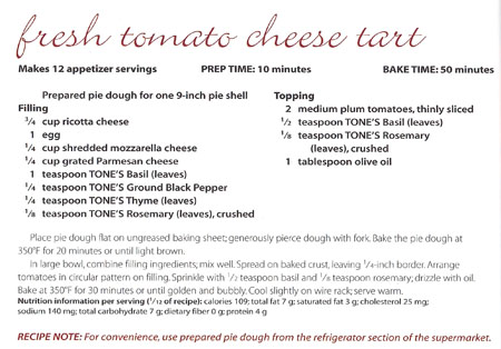 Fresh Tomato Cheese Tart recipe